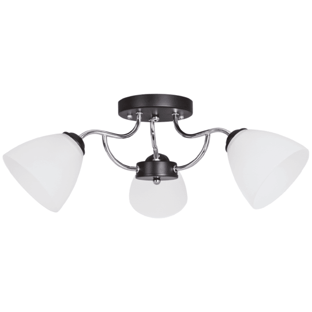 Polished Chrome and Black Metal Chandelier with Frosted Glass
