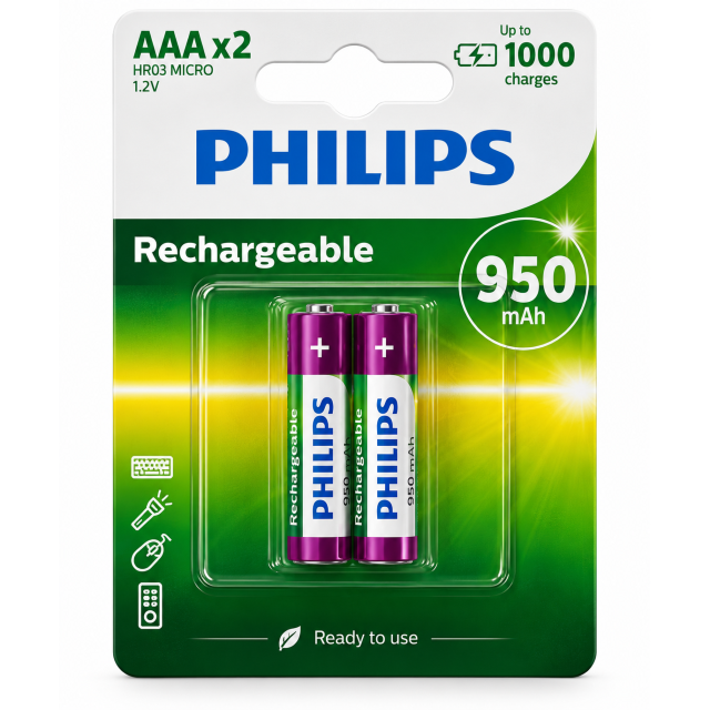 Rechargeable AAA Battery – 2pce (950mAh)