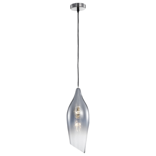 E27 Satin Nickel Pendant With Smoke Colour Glass