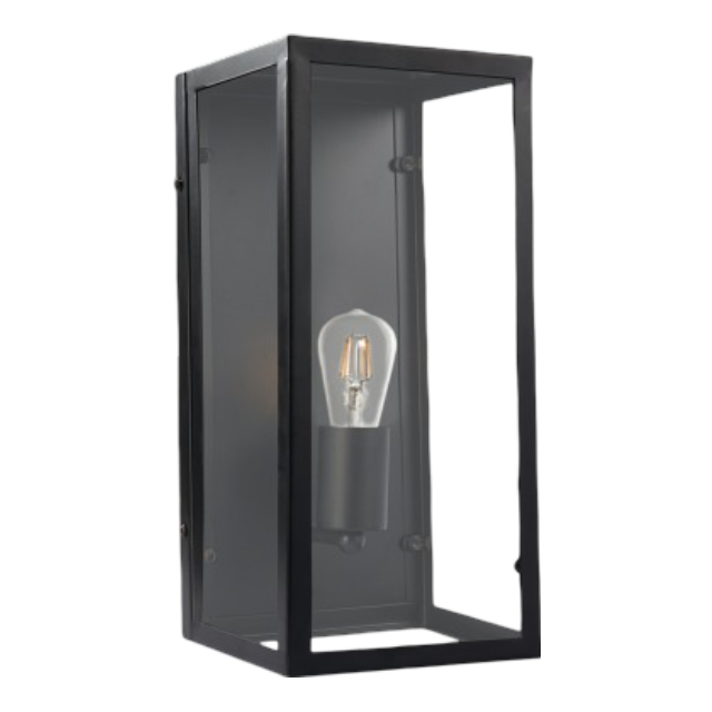 E27 Black Metal Wall Light With Clear Glass Frame