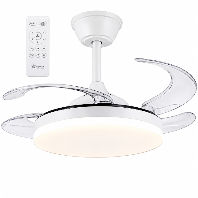 42″ Retractable LED Ceiling Fan with Remote Control – White