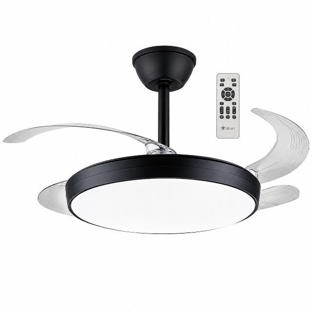 42″ Retractable LED Ceiling Fan with Remote Control – Black