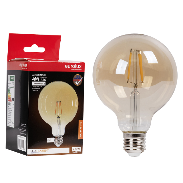 LED Filament Maxi Globe Bulb – 4W (E27, Warm White)