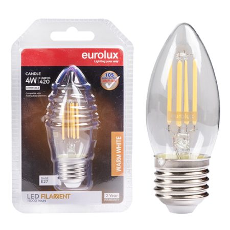 Dimmable Warm White E27 4W Candle LED Bulb