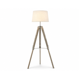 Wood & Polished Chrome Floor Lamp – Beige Fabric Shade