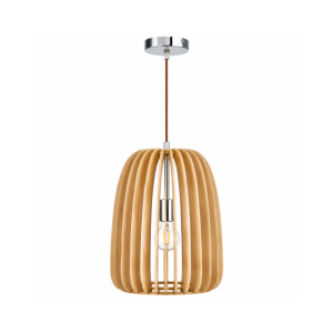 Polished Chrome & Wood Cage Pendant