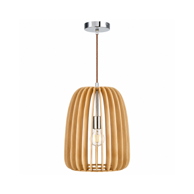 Polished Chrome & Wood Cage Pendant