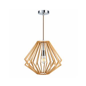 Polished Chrome & Wood Geometric Pendant