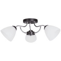 Polished Chrome and Black Metal Chandelier with Frosted Glass