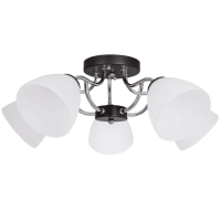Polished Chrome and Black Metal Chandelier with Frosted Glass