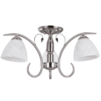 Satin Chrome Chandelier with Alabaster Glass and Wood