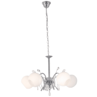 Polished Chrome Chandelier with Opal Glass and Acrylic Crystals