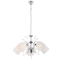 Polished Chrome Chandelier with Opal Glass and Acrylic Crystals