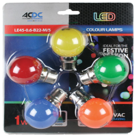 1W B22 LED Bulb Mixed Colour 5pce