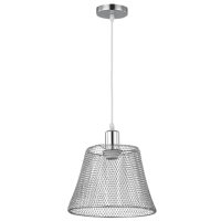 Steel Mesh Polished Chrome Pendant with White Cord