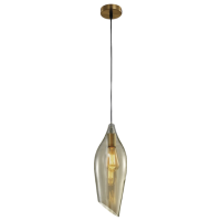 E27 Satin Brass Pendant With Amber Colour Glass