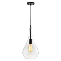E27 Black Metal Pendant With Clear Glass