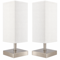 Twin Set – Satin Chrome Table Lamps with Beige Shades