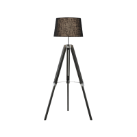 Wood & Polished Chrome Floor Lamp – Black Fabric Shade